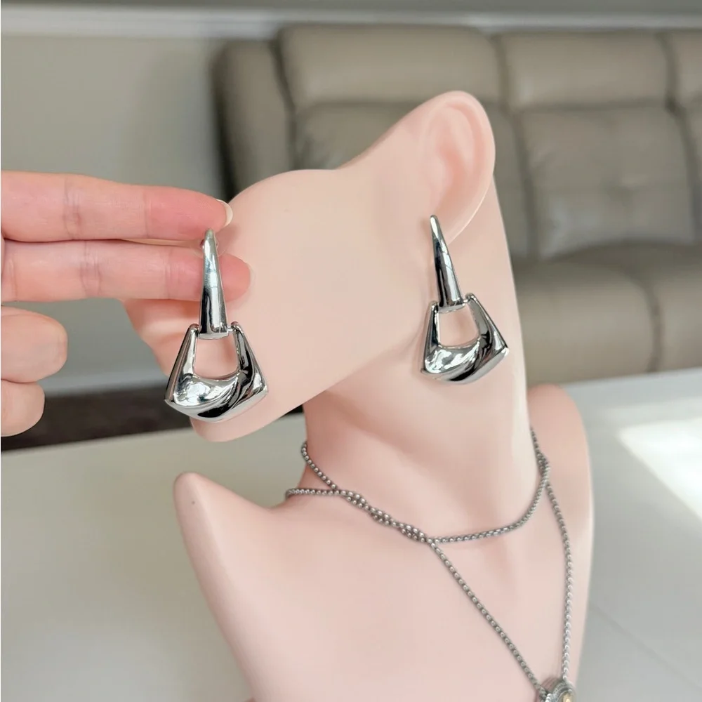 Silver Sculptural Drop Earrings for Women